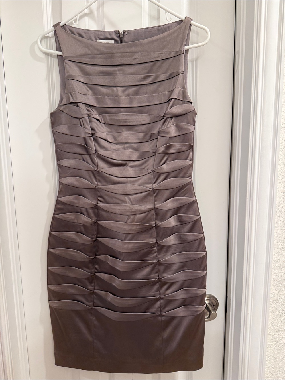 Suzi Chin for Maggy Boutique Taupe Layered Sheath Dress. Size 4.